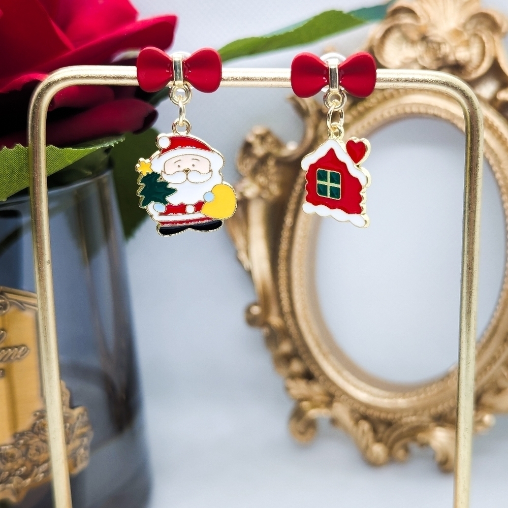 Festive Santa & Christmas House Drop Earrings Classic Holiday Cheer
